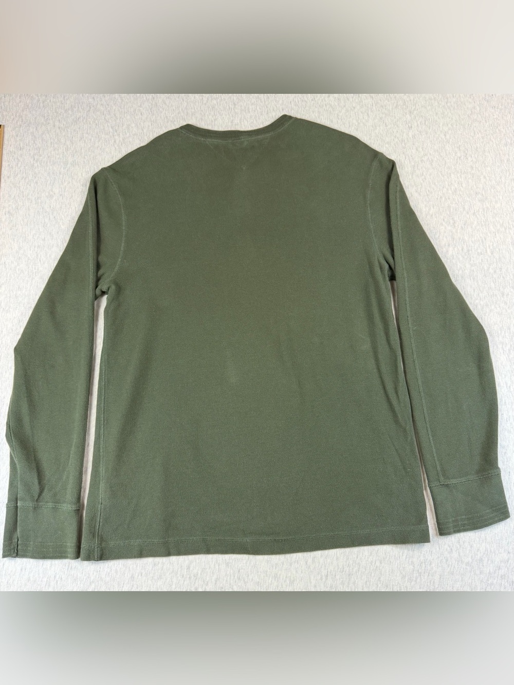 Tommy Hilfiger Men’s XL Olive Green Waffle Knit Henley Long Sleeve Shirt Y2K - Picture 4 of 9